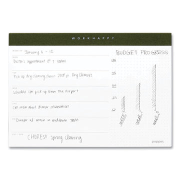 Poppin Work Happy Paper Desk Pad Planner, 10 X 7, Coast White-charcoal Sheets, Olive Binding, Undated freeshipping - TVN Wholesale